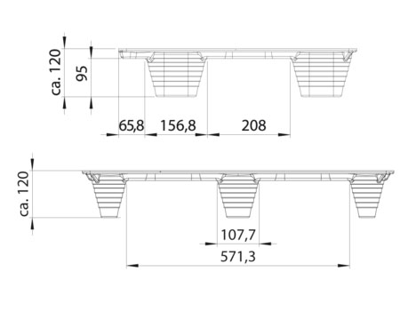 Pressholzpalette Typ F64, 1/2 Euromaß | 800 x 600 x 120 mm (L x B x H), dyn. Tragkraft 500 kg | VE = 6 Stk.