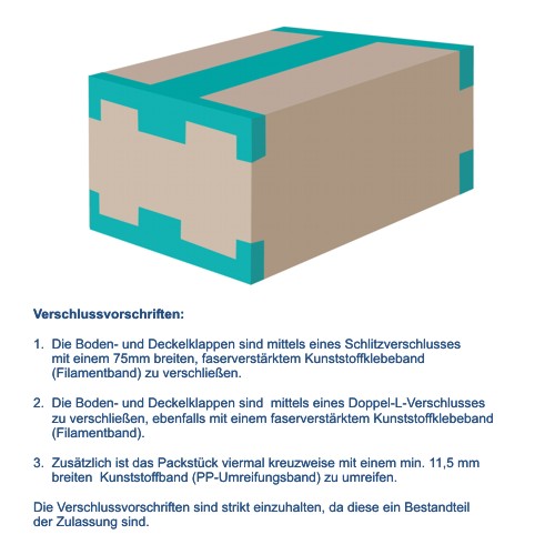 Gefahrgutkarton 2-wellig, braun, Inhalt 90 l, Qual. 2.91 | 570 x 370 x 430 mm (L x B x H) Innenmaß | VE = 10 Stk.